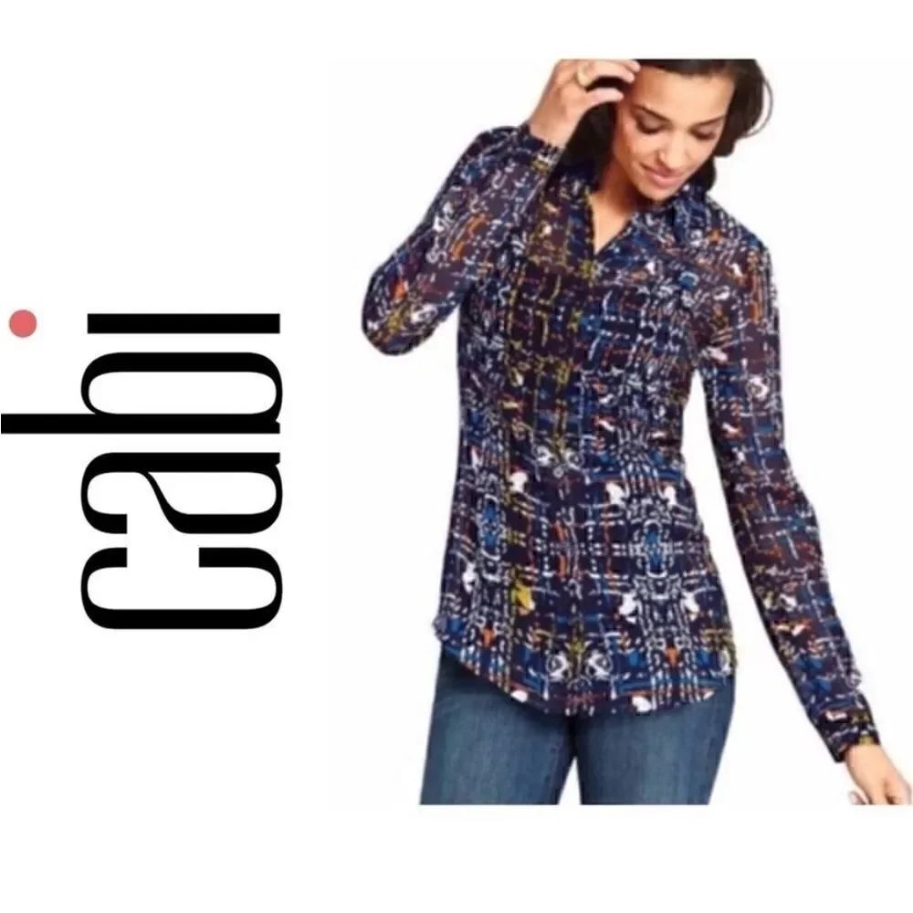 CAbi 129 Geometric Festival Button Down
Blouse. Size L